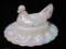 Fenton Irid. HP Milk Glass Hen on nest Egg Server