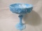 Fenton Powder Blue Slag Cabbage Rose Compote