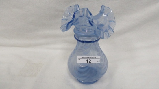 Fenton 6" Blue Opal Ruffle Top Drapery Vase