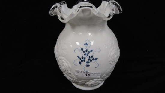 Fenton 8" HP Silver Crest Rose Vase Frederick