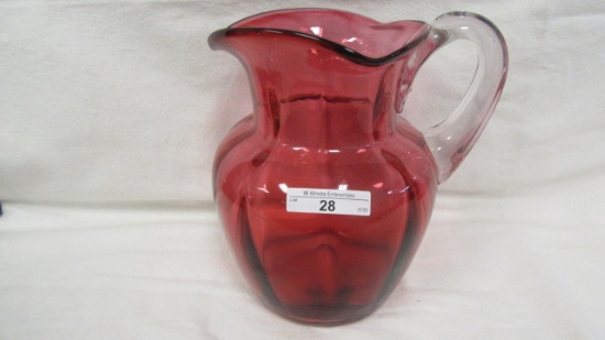 Victorian 9" Cranberry Ribbed Water Pitcher