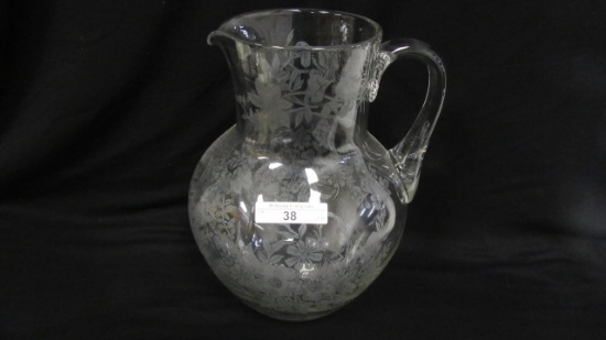 Victorian 11" Floral Etched Crystal Water Pitcher