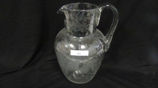 Victorian 11" Floral Etched water Pitcher