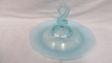 Fenton Blue Opal Stretch Dolphin Handle Sandwich Tray #218