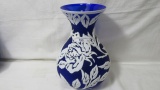 Pilgrim Blue/ Cameo  Artist Proof Kelsey Vase 2 Layer / 2 Color Vining Rose
