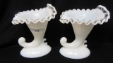 Fenton Snow Crested Milk Glass Candle Holders