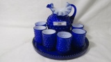 Fenton Blue Cased Hobnail Miniature water Set  w/ Tray