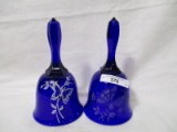 2 Fenton Cobalt Blue Sand carved Bells