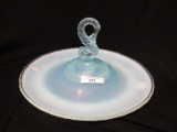 Fenton Blue Opal Dolphin Handled Sandwich tray