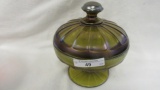 Fenton Carnival Olive Green Covered Candy