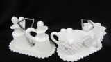 2 Fenton Milkglass Hobnail Condiment Sets as shown