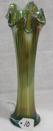 Fenton 9 1/2" aqua Fine Rib vase-Buffed chip on base