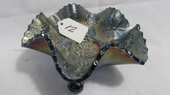 Fenton 6" blue Water Lily footed sauce