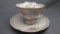 RS Prussia pedestal tea cup and sauce w/ lilacs, satin