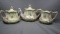 RS Prussia paneled 3-pc. Teaset w/Colonial Couple & Floral Swags