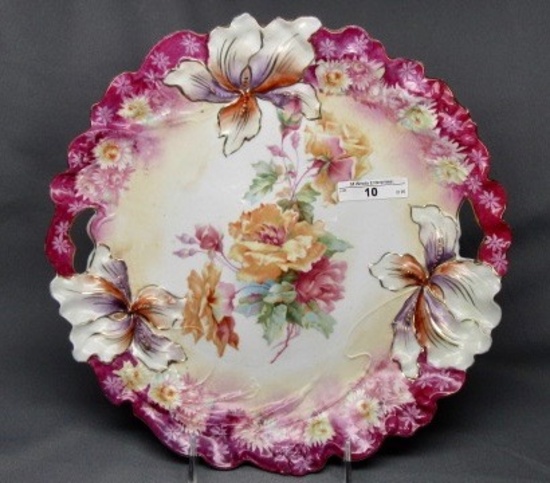 UM RSP Iris variation 11" cake plate pink border