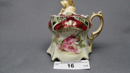 RS Prussia mustard pot, point clover mold red trim and opals, SWEET!