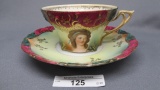 RSP coffee cup and saucer w/ Potocka portrait red trim
