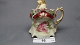 RS Prussia mustard pot, point clover mold red trim and opals, SWEET!