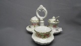 RS Prussia floral handled condiment set. Rare!