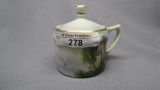 RS Germany scenic mustard pot, Castle by Lake w/sailboat