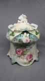 RS Prussia Point & Clover mold floral biscuit jar w/opals