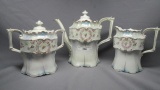 RS Prussia satin floral 3-pc. Teaset w/wreaths of roses