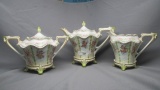 RS Prussia 3-pc. footed teaset w/cherubs & roses