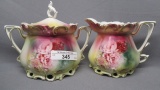 RS Prussia floral cream/sugar w/pink poppies