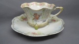 RS Prussia footed coffee cup w/cherubs & roses