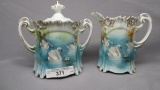 RS Prussia Icicle mold creamer/sugar set w/Swans
