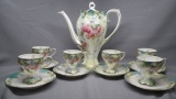 RS Prussia 14 pc. floral demitasse set, 1 cup has hairline