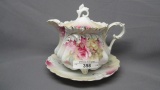 RS Prussia Plume mold floral syrup pitcher w/underplate