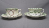 2 RS Prussia coffee cups & saucers w/floral