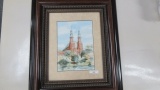 2003 Framed water color of double steeple church, Tillowitz