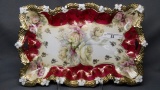 UM RSP stipple mold dresser tray yellow roses and red trim