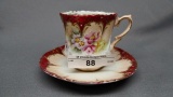 Early Years demi cup saucer w/ red trim and florals