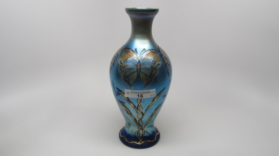 Fenton 9" decorated favrene vase w/ moths