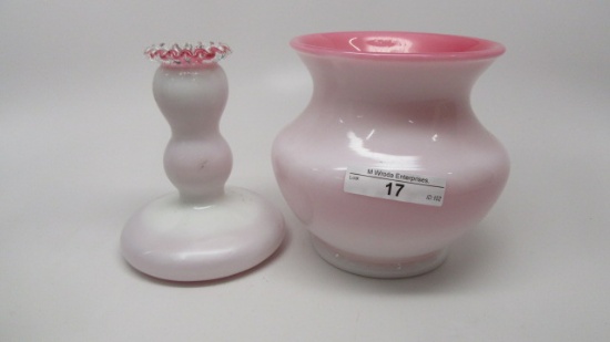 Fenotn rose case 5" vase & peach crest candle