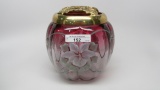 Fenton  decorated cranberry potpourri jar
