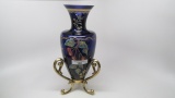 Fenton   decorated Amphora vase in holder 11