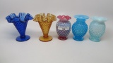 5 Fenton mini hobnail vases various colors
