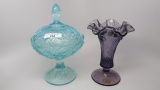 Fenton covered compote and 7
