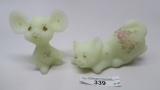 Fenton decorated  mouse and cat