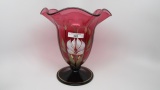 Fenton ruffled vase, decorated 10