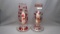 Imperial Candlewick Crystal Pair 79n Hurricane with Cranberry & Gold Shades
