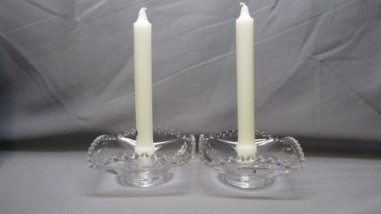 Imperial Candlewick Crystal Pair Square Candleholders 40S