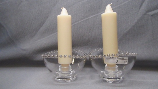 Imperial Candlewick Crystal Pair 3 toed Candleholders 307