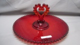 Imperial Candlewick Ruby Center Hhandle Heart PAstry Tray 68B