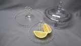 Imperial Candlewick Crystal #121 3 part Candy Box Tri stem Handle Lemon Tra
